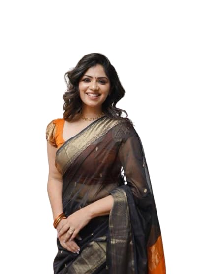 AXONIT Women's Cotton Saree with Zari Motifs & Dual Tone Finish with Unstitched Blouse Piece