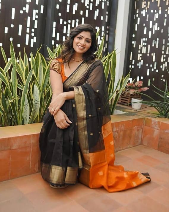 AXONIT Women's Cotton Saree with Zari Motifs & Dual Tone Finish with Unstitched Blouse Piece