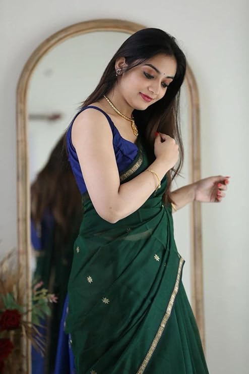 AXONIT Women's Cotton Saree with Zari Motifs & Dual Tone Finish with Unstitched Blouse Piece