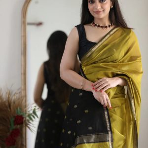 AXONIT Women's Cotton Saree with Zari Motifs & Dual Tone Finish with Unstitched Blouse Piece