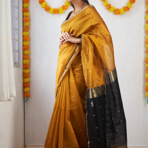 AXONIT Women's Cotton Saree with Zari Motifs & Dual Tone Finish with Unstitched Blouse Piece