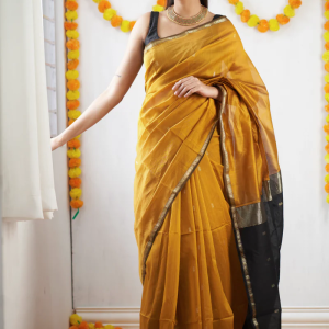 AXONIT Women's Cotton Saree with Zari Motifs & Dual Tone Finish with Unstitched Blouse Piece