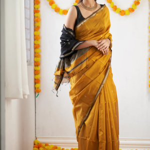 AXONIT Women's Cotton Saree with Zari Motifs & Dual Tone Finish with Unstitched Blouse Piece