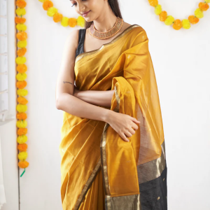 AXONIT Women's Cotton Saree with Zari Motifs & Dual Tone Finish with Unstitched Blouse Piece