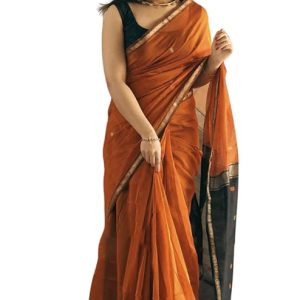 AXONIT Women's Cotton Saree with Zari Motifs & Dual Tone Finish with Unstitched Blouse Piece