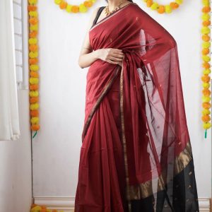 AXONIT Women's Cotton Saree with Zari Motifs & Dual Tone Finish with Unstitched Blouse Piece