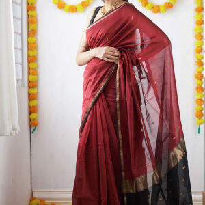AXONIT Women's Cotton Saree with Zari Motifs & Dual Tone Finish with Unstitched Blouse Piece
