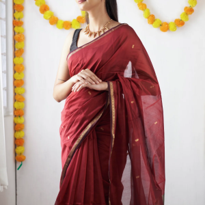 AXONIT Women's Cotton Saree with Zari Motifs & Dual Tone Finish with Unstitched Blouse Piece