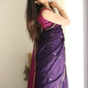 AXONIT Women's Cotton Saree with Zari Motifs & Dual Tone Finish with Unstitched Blouse Piece
