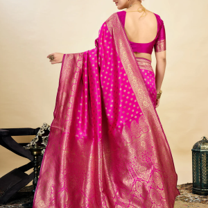 AXONIT Women's Silk Blend Banarasi Jacquard Classic Motif Design Saree with Unstitched Blouse Piece