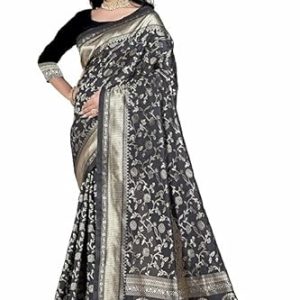 AXONIT Women's Silk Saree with Floral & Paisley Weaving & Traditional Golden Pallu with Unstitched Blouse Piece