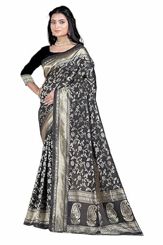 AXONIT Women's Silk Saree with Floral & Paisley Weaving & Traditional Golden Pallu with Unstitched Blouse Piece