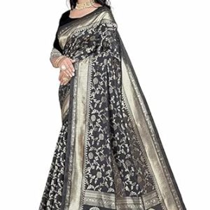 AXONIT Women's Silk Saree with Floral & Paisley Weaving & Traditional Golden Pallu with Unstitched Blouse Piece