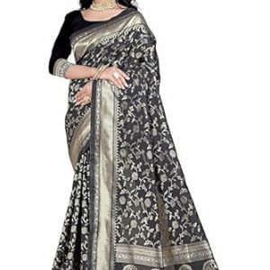 AXONIT Women's Silk Saree with Floral & Paisley Weaving & Traditional Golden Pallu with Unstitched Blouse Piece