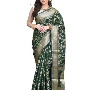 AXONIT Women's Silk Saree with Floral & Paisley Weaving & Traditional Golden Pallu with Unstitched Blouse Piece