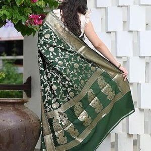 AXONIT Women's Silk Saree with Floral & Paisley Weaving & Traditional Golden Pallu with Unstitched Blouse Piece