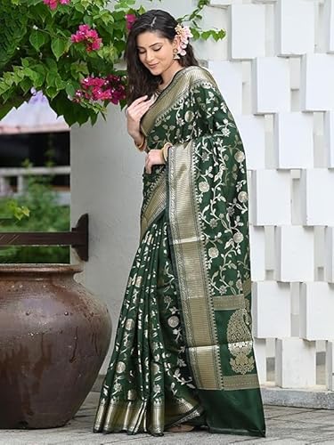 AXONIT Women's Silk Saree with Floral & Paisley Weaving & Traditional Golden Pallu with Unstitched Blouse Piece