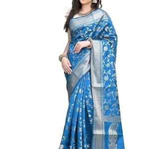 AXONIT Women's Silk Saree with Floral & Paisley Weaving & Traditional Golden Pallu with Unstitched Blouse Piece