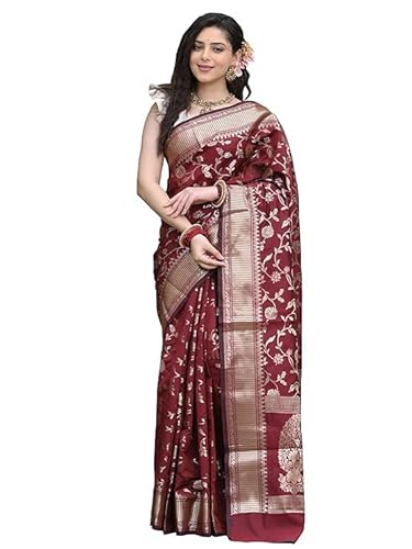 AXONIT Women's Silk Saree with Floral & Paisley Weaving & Traditional Golden Pallu with Unstitched Blouse Piece