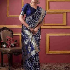 AXONIT Women's Silk Saree with Floral & Paisley Weaving & Traditional Golden Pallu with Unstitched Blouse Piece