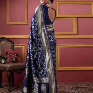 AXONIT Women's Silk Saree with Floral & Paisley Weaving & Traditional Golden Pallu with Unstitched Blouse Piece