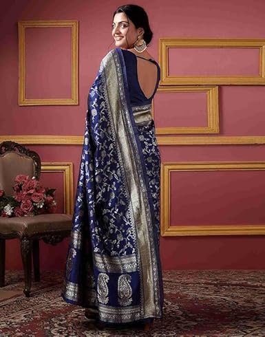 AXONIT Women's Silk Saree with Floral & Paisley Weaving & Traditional Golden Pallu with Unstitched Blouse Piece