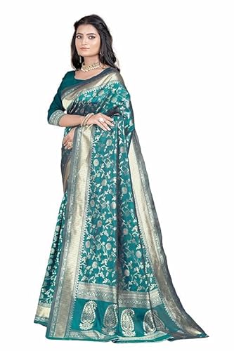 AXONIT Women's Silk Saree with Floral & Paisley Weaving & Traditional Golden Pallu with Unstitched Blouse Piece