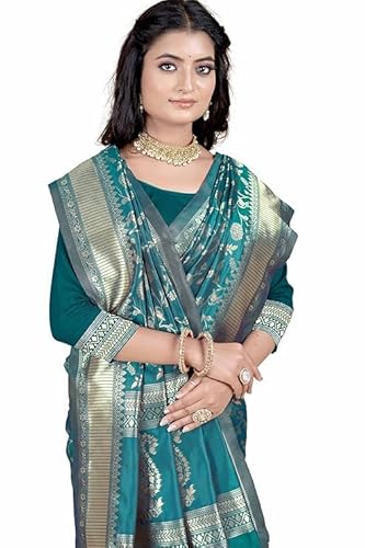 AXONIT Women's Silk Saree with Floral & Paisley Weaving & Traditional Golden Pallu with Unstitched Blouse Piece