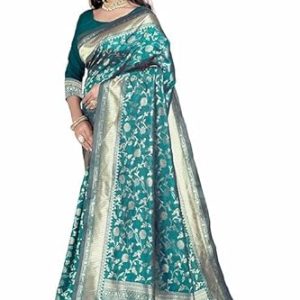 AXONIT Women's Silk Saree with Floral & Paisley Weaving & Traditional Golden Pallu with Unstitched Blouse Piece