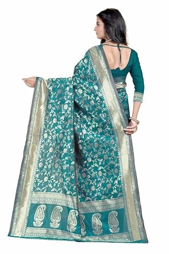 AXONIT Women's Silk Saree with Floral & Paisley Weaving & Traditional Golden Pallu with Unstitched Blouse Piece