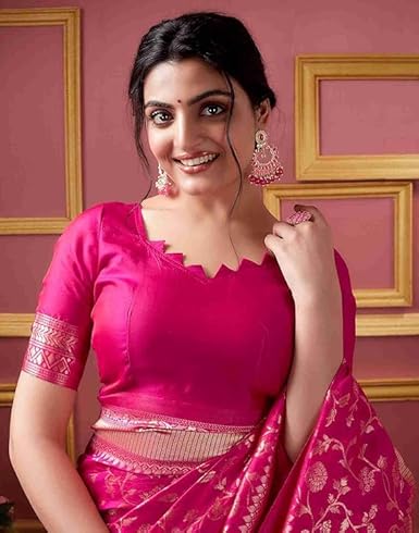 AXONIT Women's Silk Saree with Floral & Paisley Weaving & Traditional Golden Pallu with Unstitched Blouse Piece