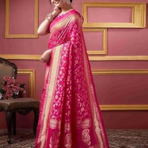 AXONIT Women's Silk Saree with Floral & Paisley Weaving & Traditional Golden Pallu with Unstitched Blouse Piece