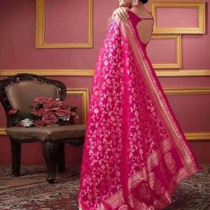 AXONIT Women's Silk Saree with Floral & Paisley Weaving & Traditional Golden Pallu with Unstitched Blouse Piece