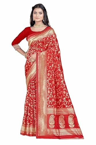 AXONIT Women's Silk Saree with Floral & Paisley Weaving & Traditional Golden Pallu with Unstitched Blouse Piece