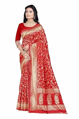AXONIT Women's Silk Saree with Floral & Paisley Weaving & Traditional Golden Pallu with Unstitched Blouse Piece