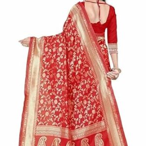 AXONIT Women's Silk Saree with Floral & Paisley Weaving & Traditional Golden Pallu with Unstitched Blouse Piece