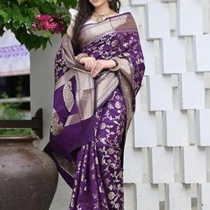AXONIT Women's Silk Saree with Floral & Paisley Weaving & Traditional Golden Pallu with Unstitched Blouse Piece