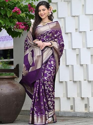 AXONIT Women's Silk Saree with Floral & Paisley Weaving & Traditional Golden Pallu with Unstitched Blouse Piece