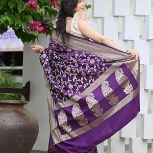 AXONIT Women's Silk Saree with Floral & Paisley Weaving & Traditional Golden Pallu with Unstitched Blouse Piece