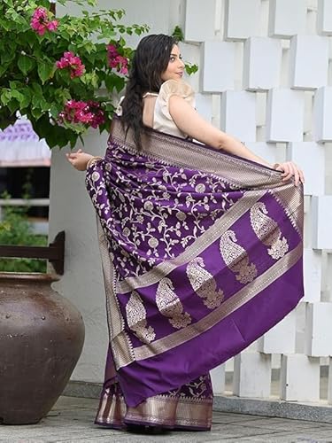 AXONIT Women's Silk Saree with Floral & Paisley Weaving & Traditional Golden Pallu with Unstitched Blouse Piece