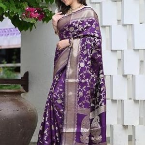 AXONIT Women's Silk Saree with Floral & Paisley Weaving & Traditional Golden Pallu with Unstitched Blouse Piece