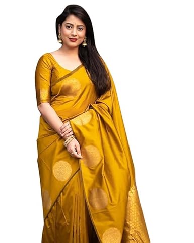 AXONIT Women's Silk Saree with Polka Butti Weaving & Golden Zari Pallu with Unstitched Blouse Piece