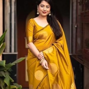 AXONIT Women's Silk Saree with Polka Butti Weaving & Golden Zari Pallu with Unstitched Blouse Piece