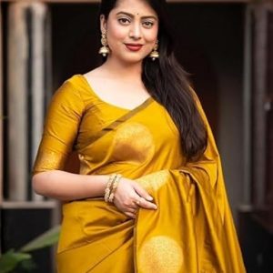 AXONIT Women's Silk Saree with Polka Butti Weaving & Golden Zari Pallu with Unstitched Blouse Piece