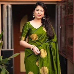 AXONIT Women's Silk Saree with Polka Butti Weaving & Golden Zari Pallu with Unstitched Blouse Piece