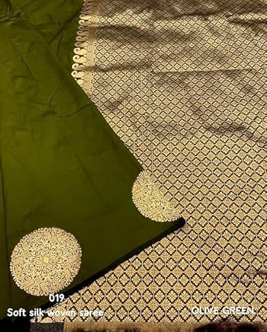 AXONIT Women's Silk Saree with Polka Butti Weaving & Golden Zari Pallu with Unstitched Blouse Piece