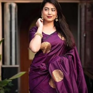 AXONIT Women's Silk Saree with Polka Butti Weaving & Golden Zari Pallu with Unstitched Blouse Piece