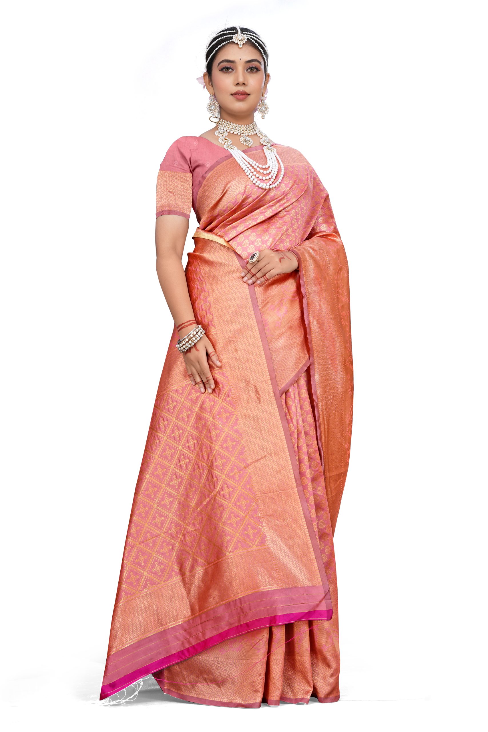 AXONIT Women's Banarasi Silk Saree with Golden Zari Weaving & Border with Unstitched Blouse Piece
