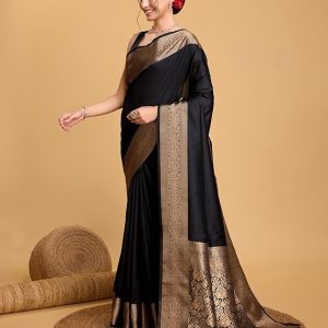 AXONIT Women's Premium Jacquard Silk Saree with Antique Gold Zari Border & Pallu weave & Unstitched Blouse Piece