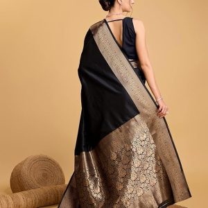 AXONIT Women's Premium Jacquard Silk Saree with Antique Gold Zari Border & Pallu weave & Unstitched Blouse Piece